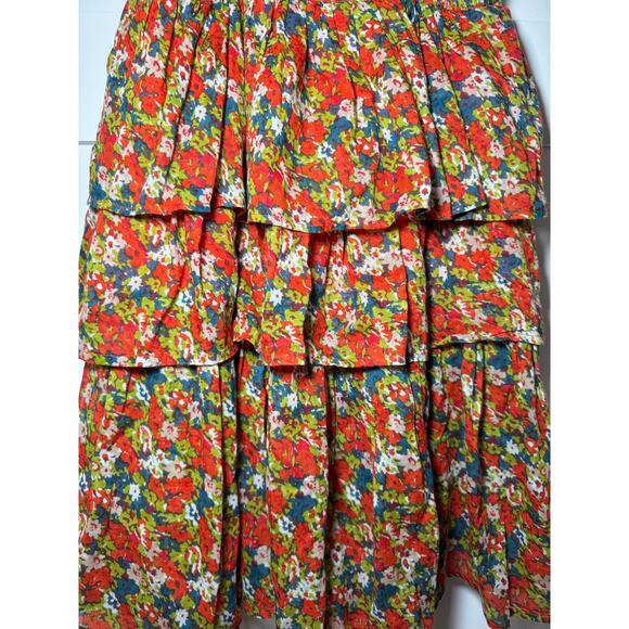NWOT Free People Orange Multi Floral Tiered Baby Doll Blouse Extra Small - Picture 11 of 15